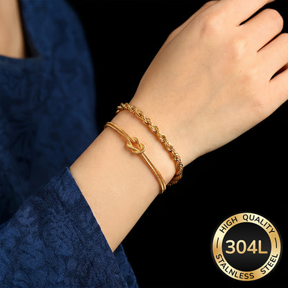 Women's 2pcs 18K Gold Plated Stainless Steel Bracelets - Elegant Daily