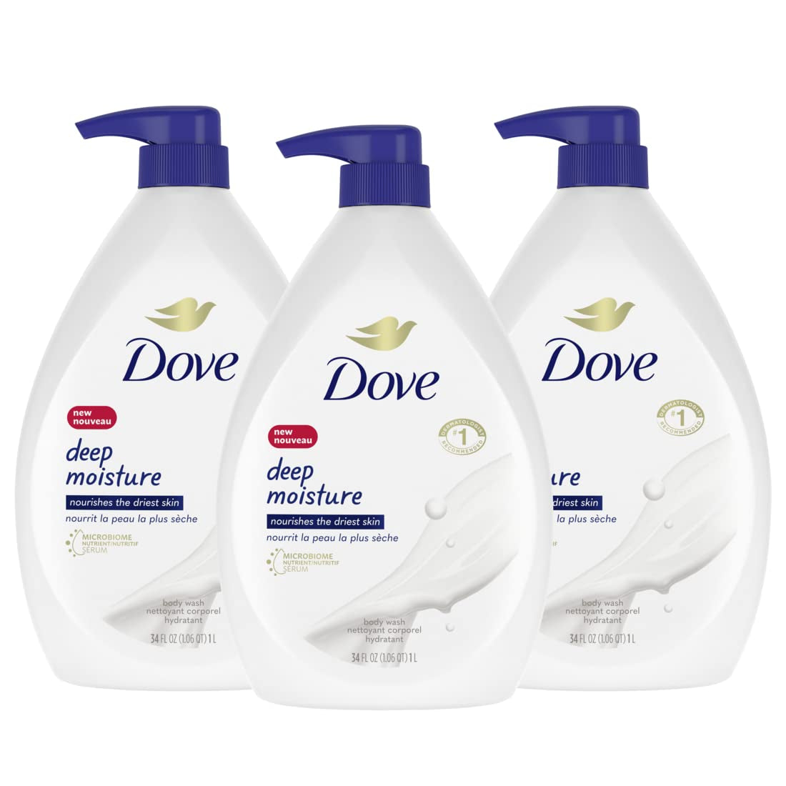 Dove Body Wash with Pump Deep Moisture for Dry Skin Moisturizing Skin Cleanser with 24Hr Renewing Micromoisture Nourishes the Driest Skin 30.6 Oz
