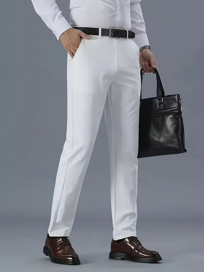 Men's Solid Color Business Casual Pants, Lightweight Business Style Versatile Trousers for Office