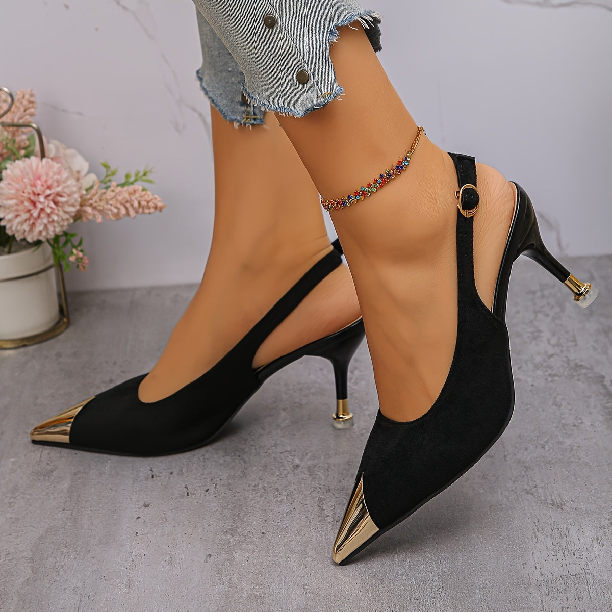 Women's Elegant Stiletto Pointed Toe Fabric Heels for Spring