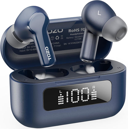 TOZO Hybrid Active Noise Cancelling Wireless Earbuds with 6 Mics AI Clear Call Ear Buds 55H Playtime with LED Display 32 Preset Eqs via APP Bluetooth 5.3 IPX8 Waterproof in Ear Headphones