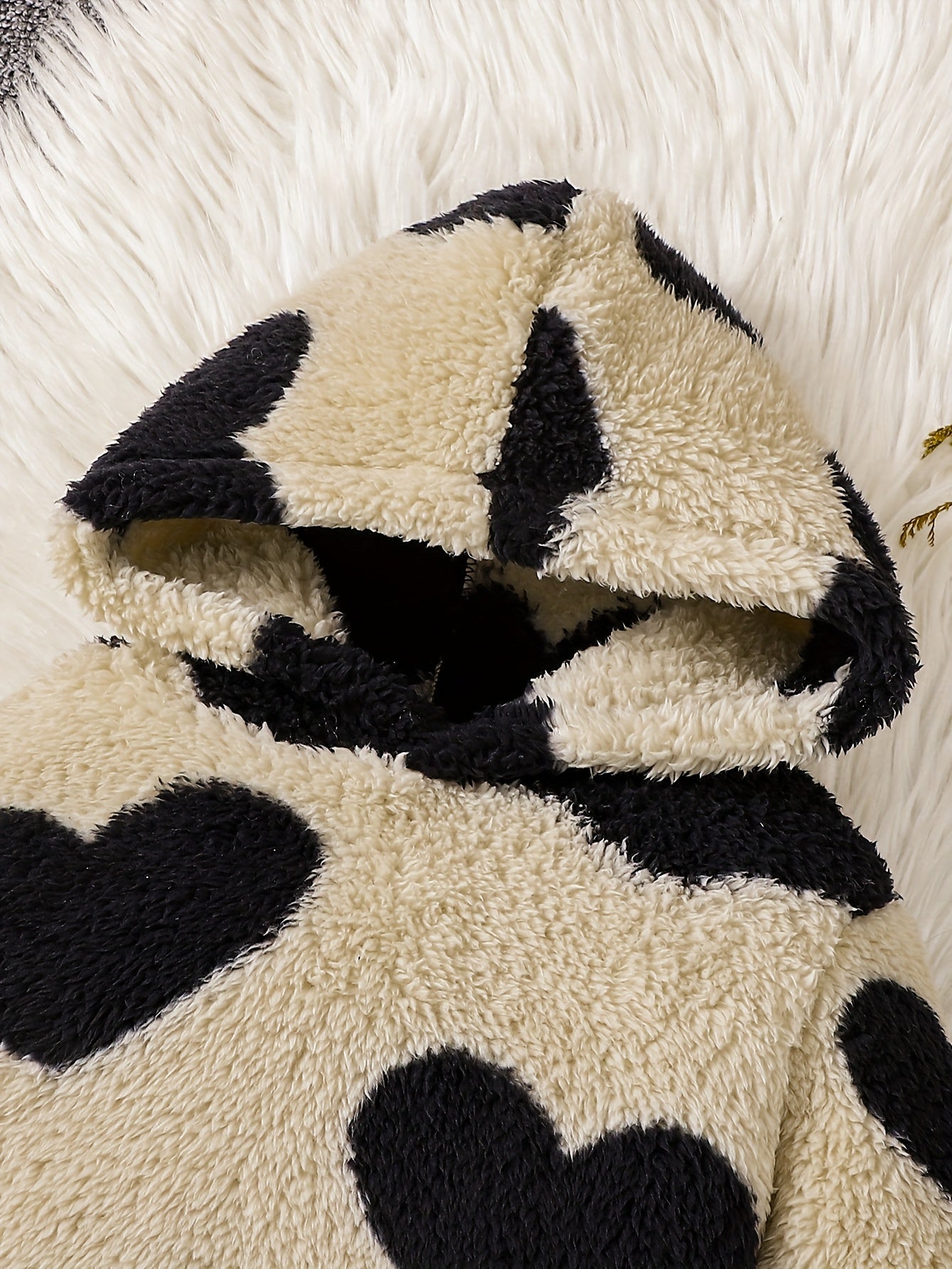 1- Girls' Fashion Casual Heart Print Plush Hoodie and Patchwork Knit Pants Set, Suitable for Autumn and Winter, School, Leisure, Outdoor Sports, Perfect for Outdoor