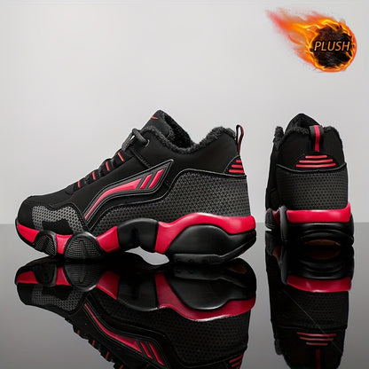 HIDEDUGO-ի ծանրքաշային ձմեռային կոշիկներ-սնիկերներ - Տաք միջին բարձրությամբ կոշիկներ, ամենագնացքային TPR ներբան, կապերով արտաքին կոշիկներ սառույցի և ձյան համար, մեծ չափսեր (սև/սպիտակ) - Ցուրտ եղանակի համար ամենօրյա և սպորտային կոշիկներ