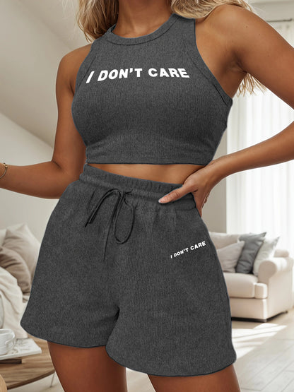 Women's Casual Vest and Shorts Set with Drawstring Pockets