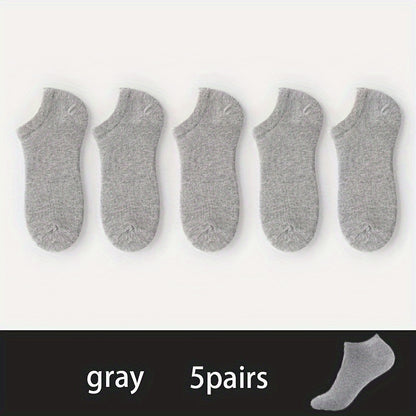 5 Pairs Of Men's Knitted Solid Color Low-cut Socks, Comfy & Breathable Elastic Socks, For Daily Wearing
