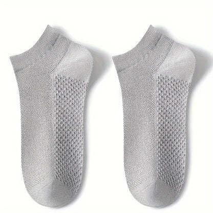 5pcs Men's Breathable Mesh Ankle Socks - Odor-Resistant, Sweat-Wicking Casual & Business Boat Socks, Plus Size