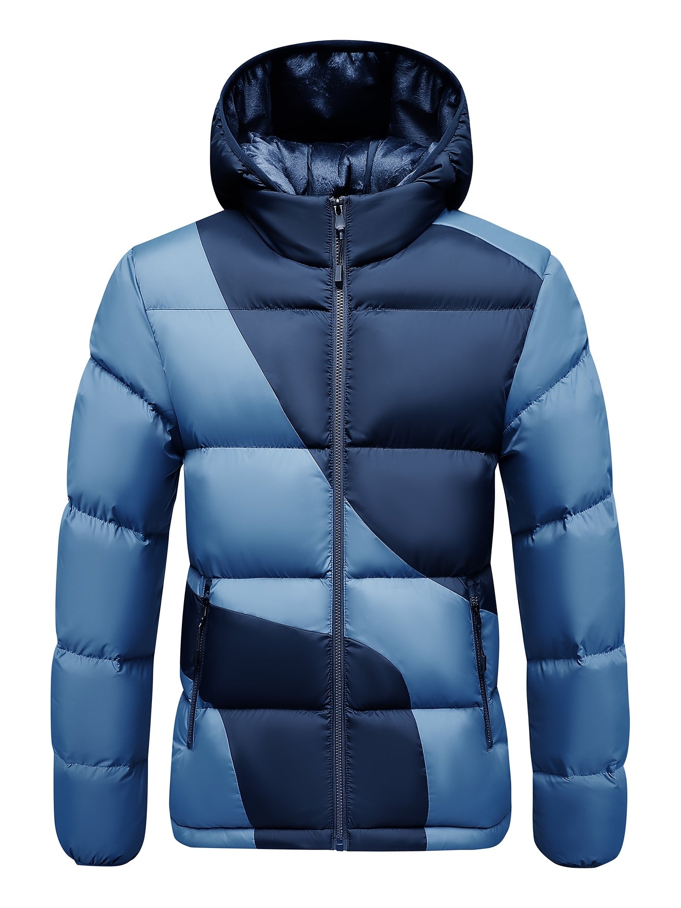 Men's Insulated Winter Jacket with Removable Hood & Thickened Lining - Dark Green/Black Color-Block Design, Zippered Pockets, Full-Zip Closure, Polyester Shell & Insulation for Casual Outdoor & Casual Attire - Cold Weather Co