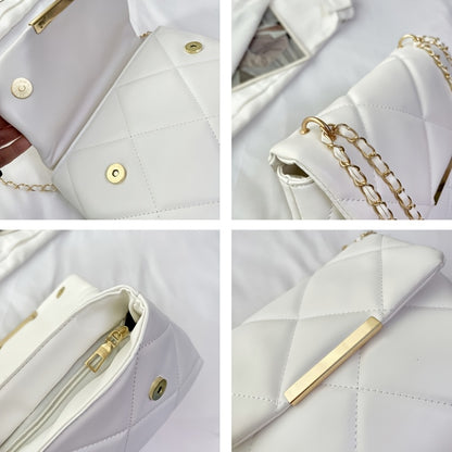 Women's Quilted Crossbody Bag - Adjustable Chain Strap, Zipper Closure, Spacious Casual Fashion Shoulder Bag, Durable Material, Urban Style, Ladies Handbag. Perfect for Daily Outings, Travel, Commuting, Dates, Shopping, and P