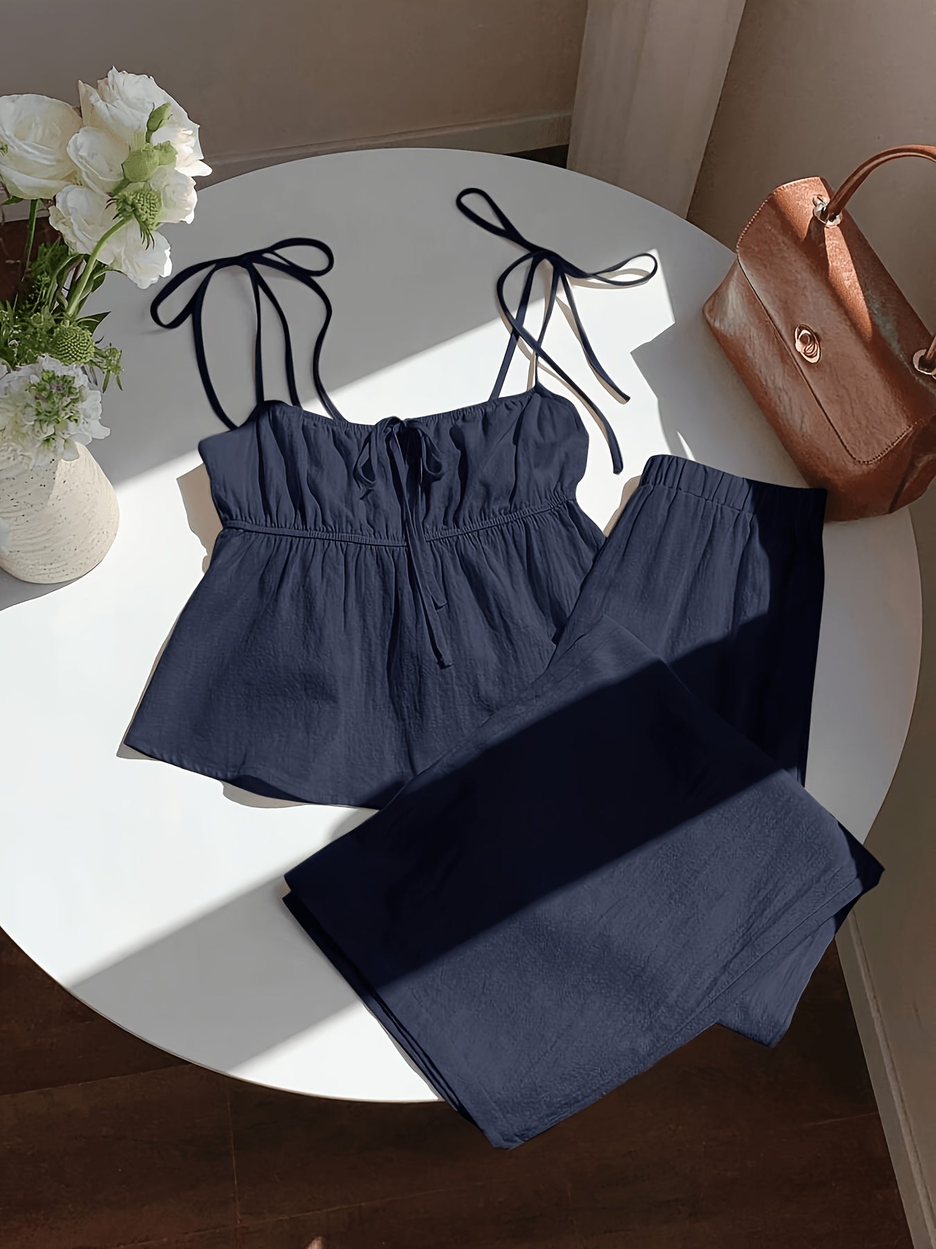 Women's Elegant Spring Summer Ruffle Top & Wide-Leg Pants Set