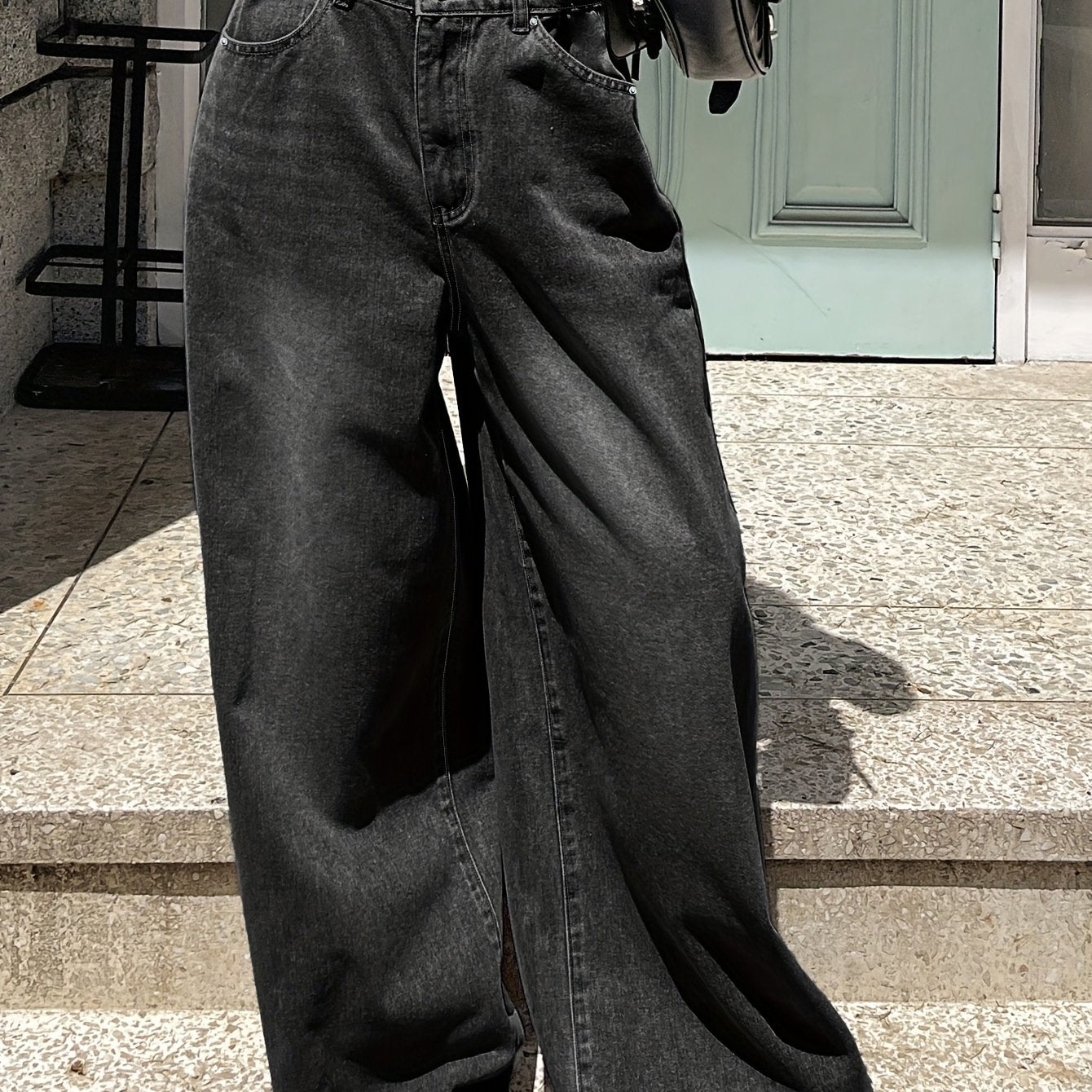 1pc Women's High-Waisted Wide Leg Denim Jeans, Casual Style, Solid Color, Non-Stretch Fabric, Straight-Leg Pants for Spring/Summer/Autumn