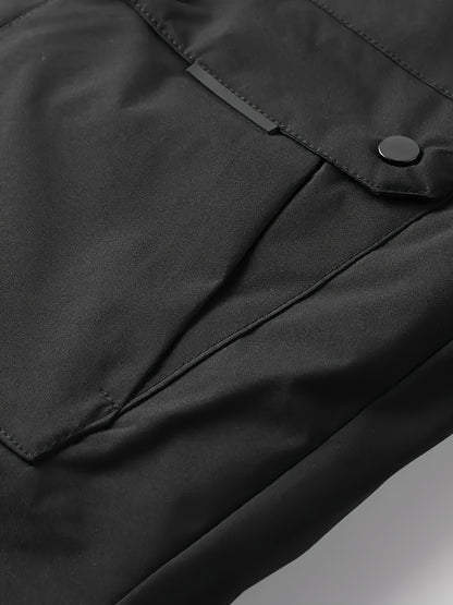 Men's Thermal Fleece-Lined Parka Jacket - Casual Outdoor Hooded Coat with Multiple Pockets, Detachable Bomber Style for Winter Adventures