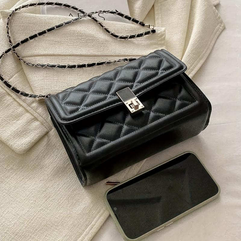 Կանացի էլեգանտ սև ձեռքի պայուսակ՝ պտտվող կողպեքով և շղթայական ժապավենով - Փոխակերպվող ուսի/կրկնակի պայուսակ՝ հարմար ճանապարհորդության, ամենօրյա օգտագործման համար - Երկարակյաց կառուցվածքային դրամապանակ-պարագա՝ շղթայական ժապավենով ()