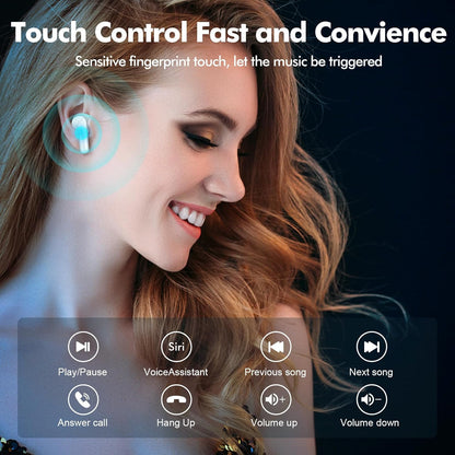 Wireless Earbuds Bluetooth Headphones 50H Playback Ear Buds with IPX7 Waterproof, HD Microphone, LED Display for Iphone and Andriod White