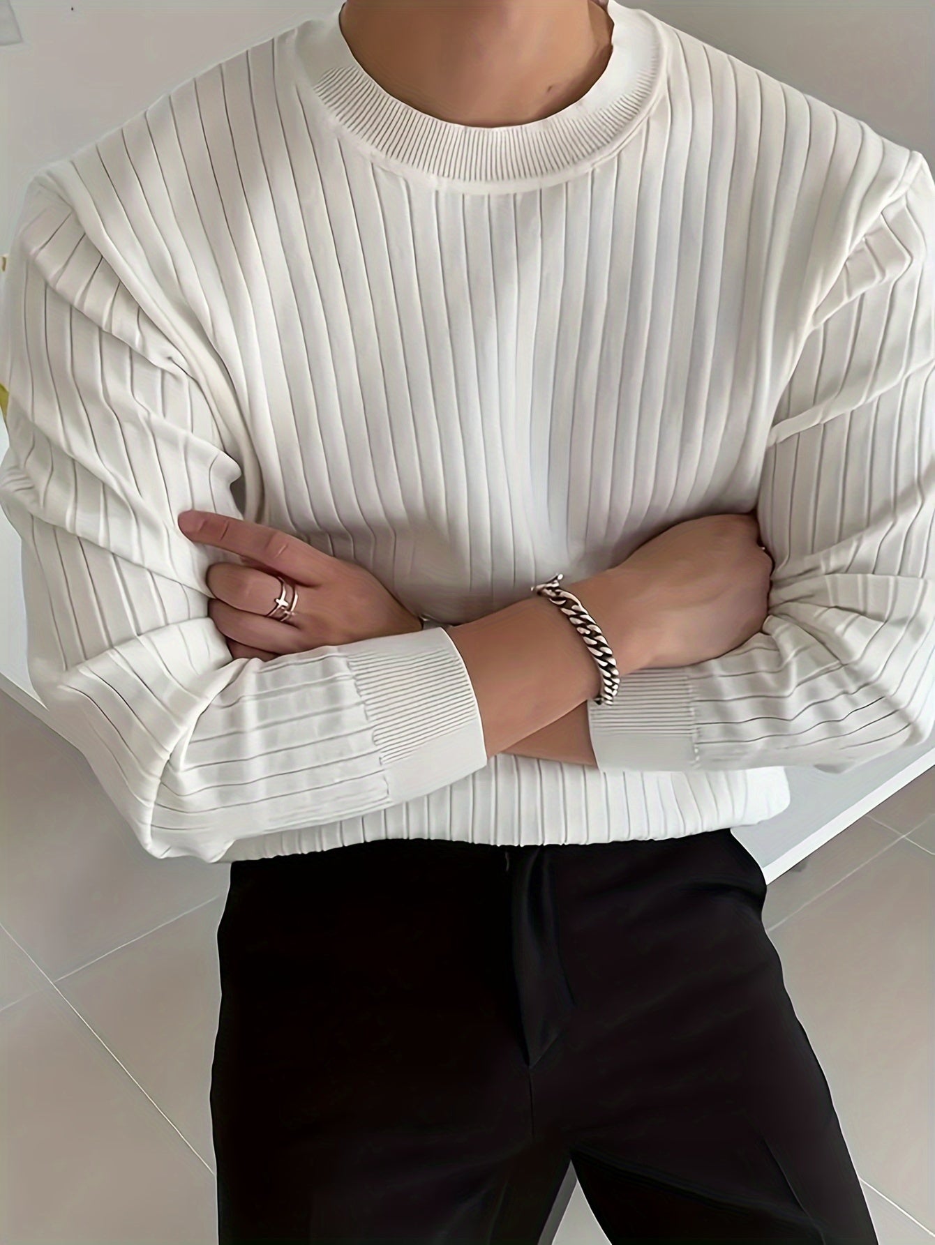 2024 New Cross-Border Men'S Round Neck Pullover Knitted Sweater