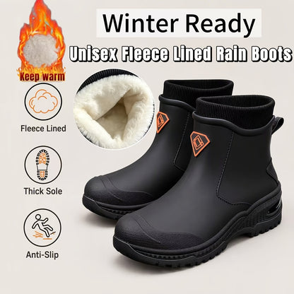 Unisex Winter Plush-Lined Rubber Rain Boots - Slip-Resistant