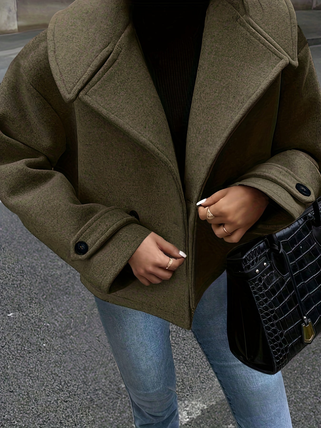 Women's Solid Color Large Lapel Coat, Suitable for Casual Attire. Autumn and Winter Long Sleeve Loose Jacket