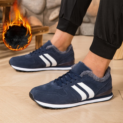 Men'S Winter Warm Running Shoes - Thickened Warm Lace-Up Sneakers with Cushioned TPR Sole, Breathable Fabric Upper & MD Outsole - All-Terrain Traction for Outdoor, Low-Top Gym, Jogging, Casual Shoes - Non-Slip Grip for Cold W