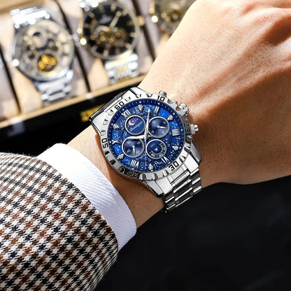 POEDAGAR Men's Casual Stainless Steel Quartz Watch with Calendar