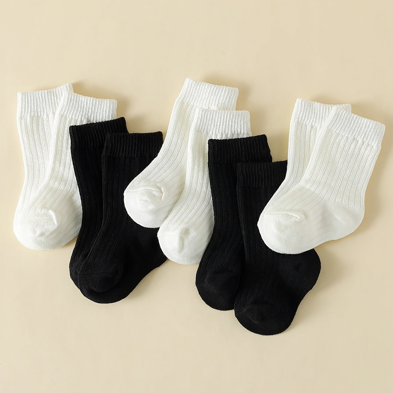 5-Pack Unisex Baby Toddler Mid-Calf Socks, Breathable Polyester Knit, Non-Slip, Hand Wash Only, All-Season Sports Socks