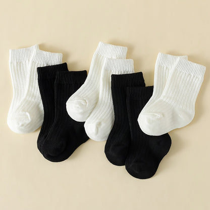 5-Pack Unisex Baby Toddler Mid-Calf Socks, Breathable Polyester Knit, Non-Slip, Hand Wash Only, All-Season Sports Socks