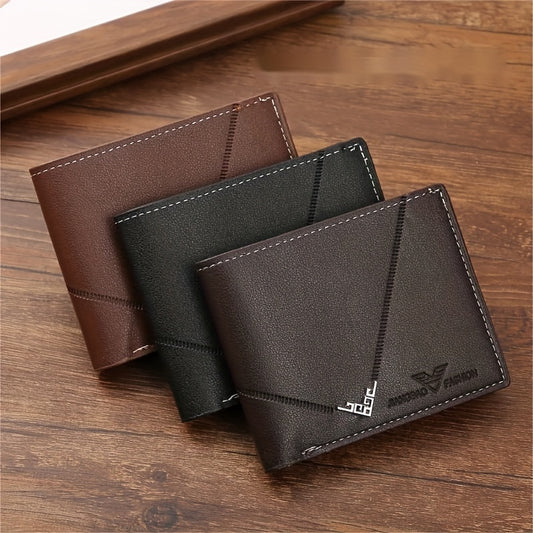 Men's Wallet Short Money Clip, Fashion Multi-card Lychee Pattern Horizontal Splicing PU Leather Clip Christmas Gift - Ayq