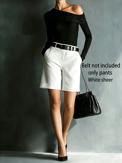 Women’s Elegant High-Waist Office Bermuda Shorts with Pockets