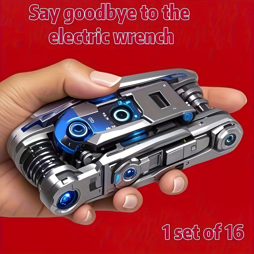 A 16-in-1 Socket Wrench Set with Non-slip Grip and Rotating Design - Durable, Easy to Use, and a Universal Wrench Tool Suitable for Home and Automotive Repairs. Includes a Storage Case, Made of Stainless Steel, an Essential f