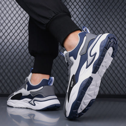 Men's Stylish Color-Block Sneakers - Black  Gray with White Accents, Comfortable All-Day Wear, Durable Rubber Sole, Lace-Up Design, Trendy Low-Top Style for Casual or Athletic Use, Casual Sneakers   Fashion Sneakers   Pu Mat