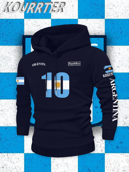 Men's Argentina Flag Hooded Sweatshirt - Casual Winter Pullover