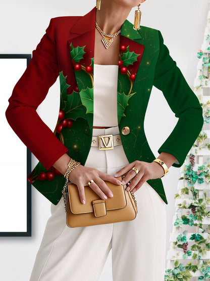 Կանացի էլեգանտ կարմիր/կանաչ Հոլի Բերրի բաճկոն և սպիտակ տաբատ կոստյում - X-Line կարված բլեյզեր օձիքով, -Tone կոճակներ, -անվճար ձմեռային վերարկու հարսանիքների, երեկույթների համար - Լվացքի մեքենայով լվացվող աշնանային ձմեռային հանդերձանք