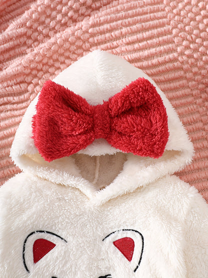 Girls' Cute Cartoon Cat Print Hooded Sweatshirt & Pants Set - Soft Plush Fleece, Pink &, Perfect for Outdoor Play & Daily Wear, Ideal Gift for Newborns, Outdoor Play Clothes, Playful Design, Comfortable Clothing, For Outdoor