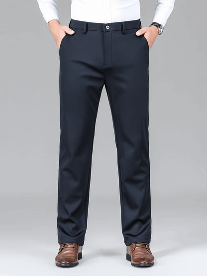 2pcs Men's Business Casual Stretch Dress Pants, Wrinkle-Resistant & Iron-Free, All-Season Wear, Logo, Navy Blue & Black, Polyester Blend, Machine Washable