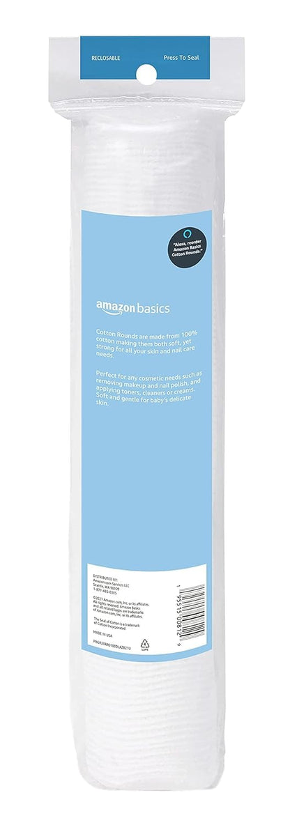 Amazon Basics Hypoallergenic 100% Cotton Rounds, 100 Count