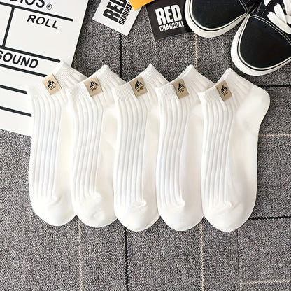 3/5 Pairs Of Men's Trendy Solid Low Cut Ankle Socks, Anti Odor & Sweat Absorption Breathable Socks, For All Seasons Wearing