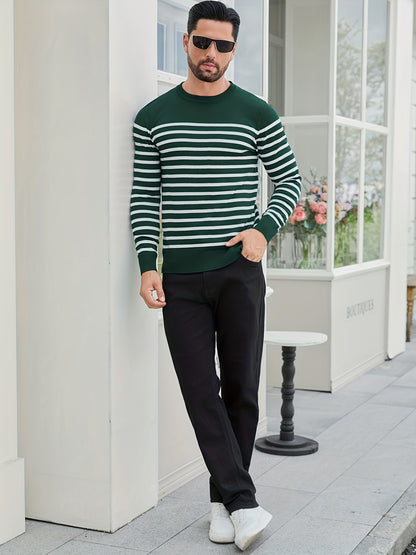 Գարնանային և աշնանային ամենօրյա երկգույն գծավոր տղամարդու սվիտեր-պուլովեր՝ գունավոր բլոկներով, կլոր վզնոցով, տղամարդու տրիկոտաժե վերնաշապիկ