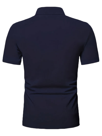 Men's Slim-Fit Zip Shirt with Short Sleeves, Featuring a Minimalist and Trendy Style. Designed with a Half-zip Collar, It Is Made of Soft, Skin-friendly Stretch Fabric That Is Breathable and Sweat-wicking. The Form-fitting De - ayq