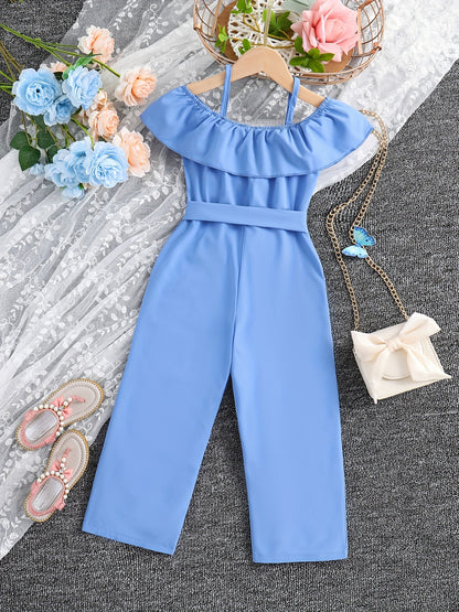 Girls Ruffle Cami Romper Belt Off Shoulder Նրբագեղ ամառային գարուն աշուն մանկական հագուստ