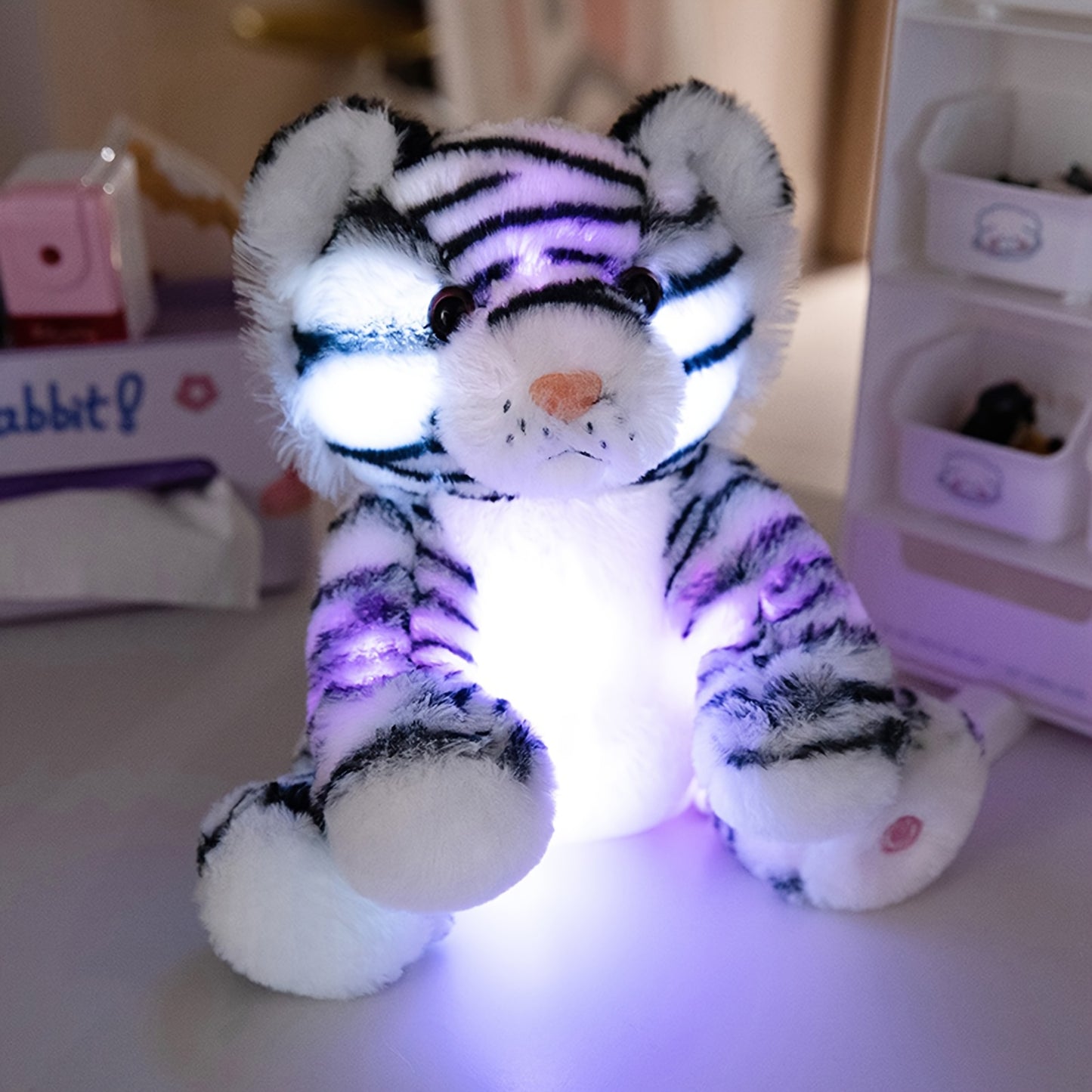 Glow-in-the-Dark Magical Tiger Plush Toy - Ultra-Soft Comfort Stuffed Animal for Youngsters, Light-Up Tiger Stuffed Animal for Bedroom Decor & Nighttime Buddy, Ideal Gift for Youngsters, Polyester, Light-Up, Tiger, Ages 3+