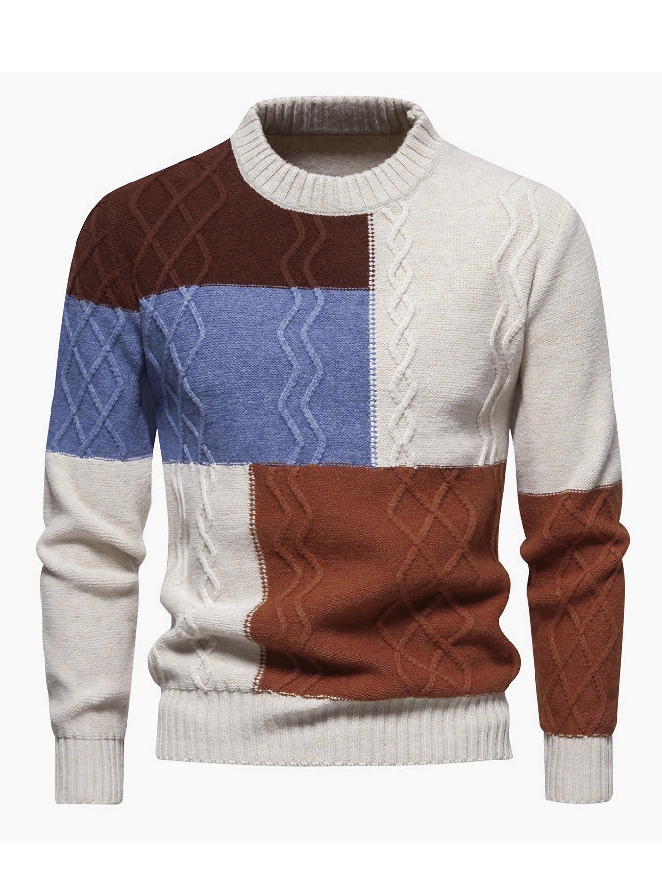 Գունավոր համադրություններով կլոր օձիքով պուլովեր սվիտեր տղամարդկանց համար, նորաձև ազատ գործվածքով վերնաշապիկ աշնանային և ձմեռային երիտասարդների համար