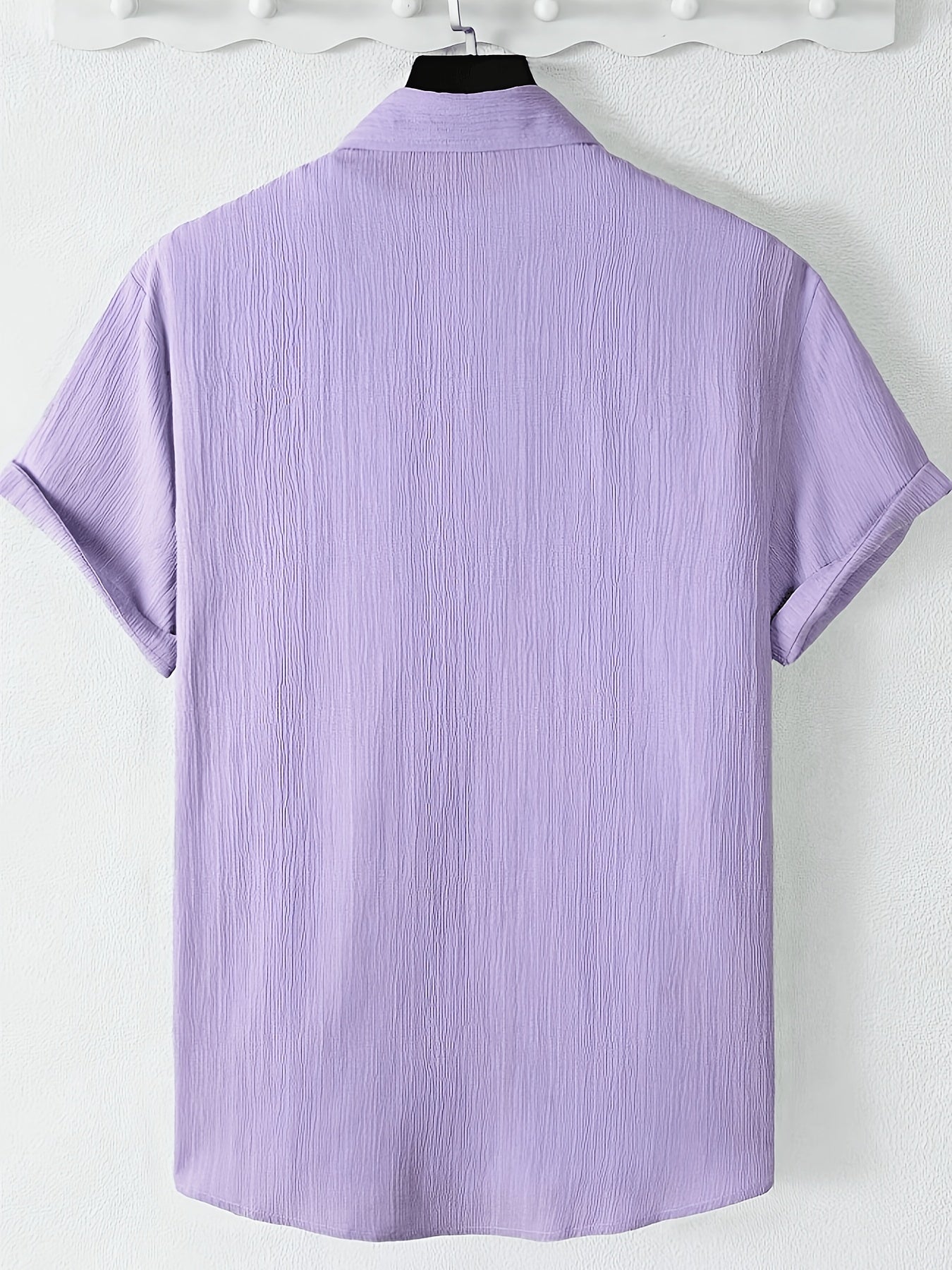 Men's Casual Button-Front Shirt with Lapel Collar, Lightweight Polyest