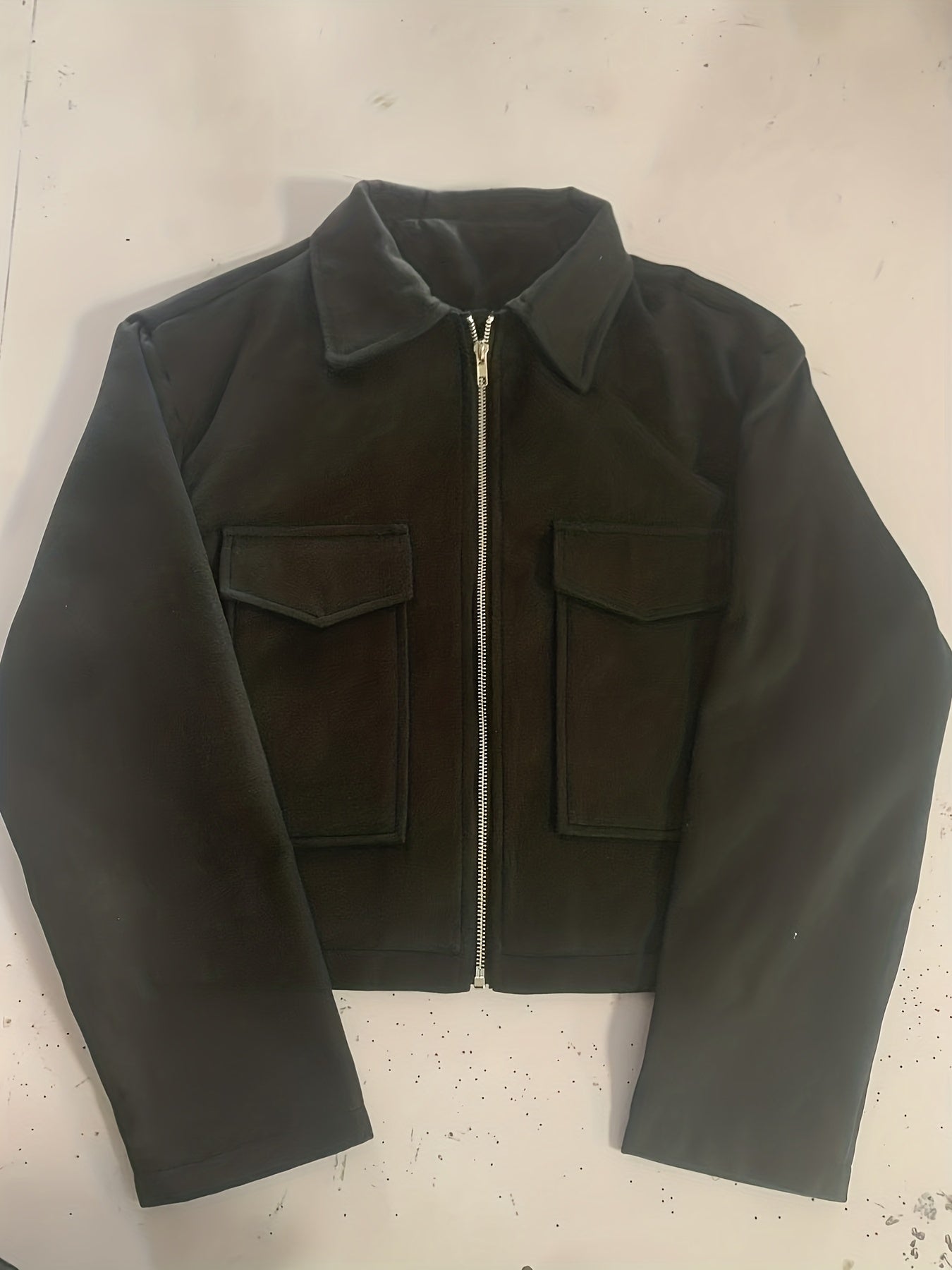 Women's Solid Full-Zip Winter Jacket with Structured Collar