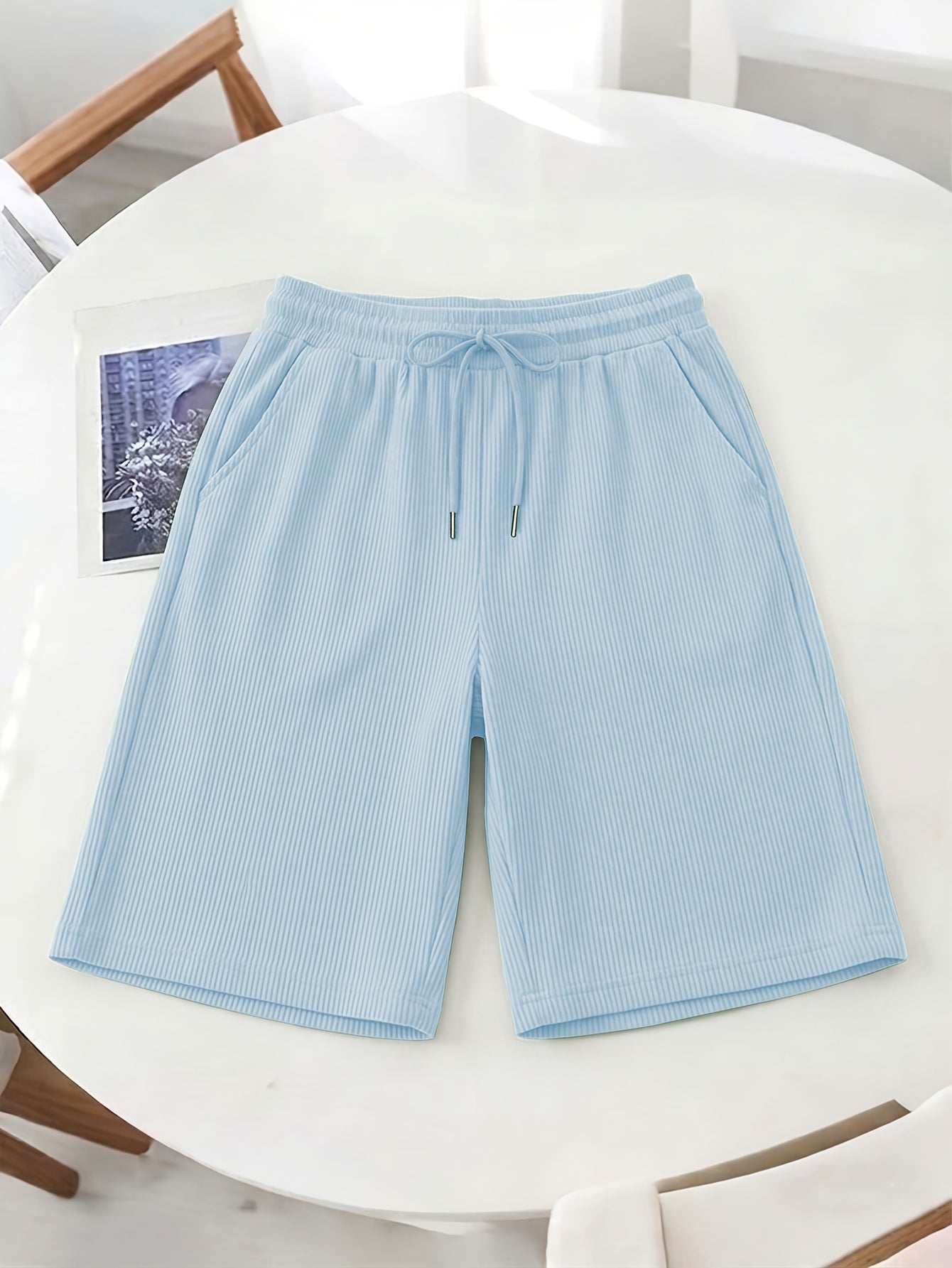 Women’s Casual Loose-Fit Corduroy 5-Point Pants with Elastic Waist