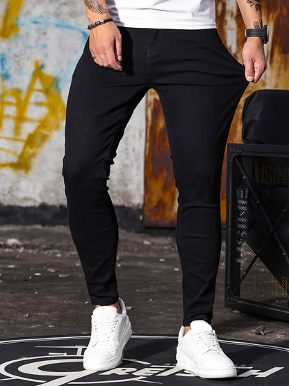 Men's Casual Skinny Jeans, Chic Street Style Medium Stretch Denim Pants