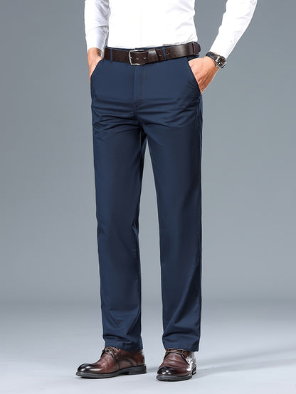 Men's Light Business Cotton Dress Pants - Straight Leg, Olive Green, 100% Cotton, Perfect for Office or Casual Outings