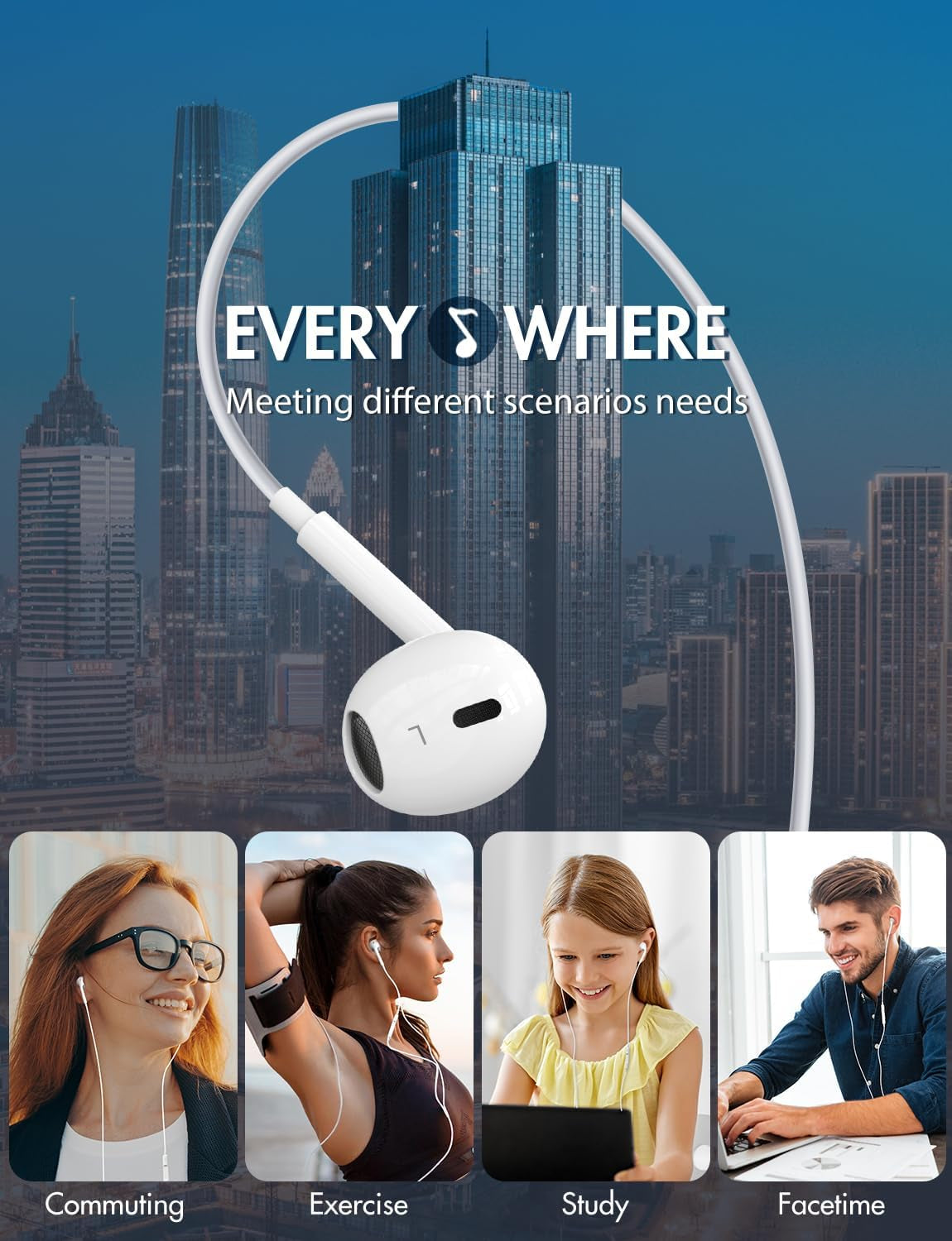 Antool Wired Earbuds,【Ultra Clear Calls & No Noise】 Headphones Earbuds Wired 3.5Mm, In-Ear Earphones with Mic, Compatible with Iphone/Ipad/Android/Laptop/Pc 【2 Pack】