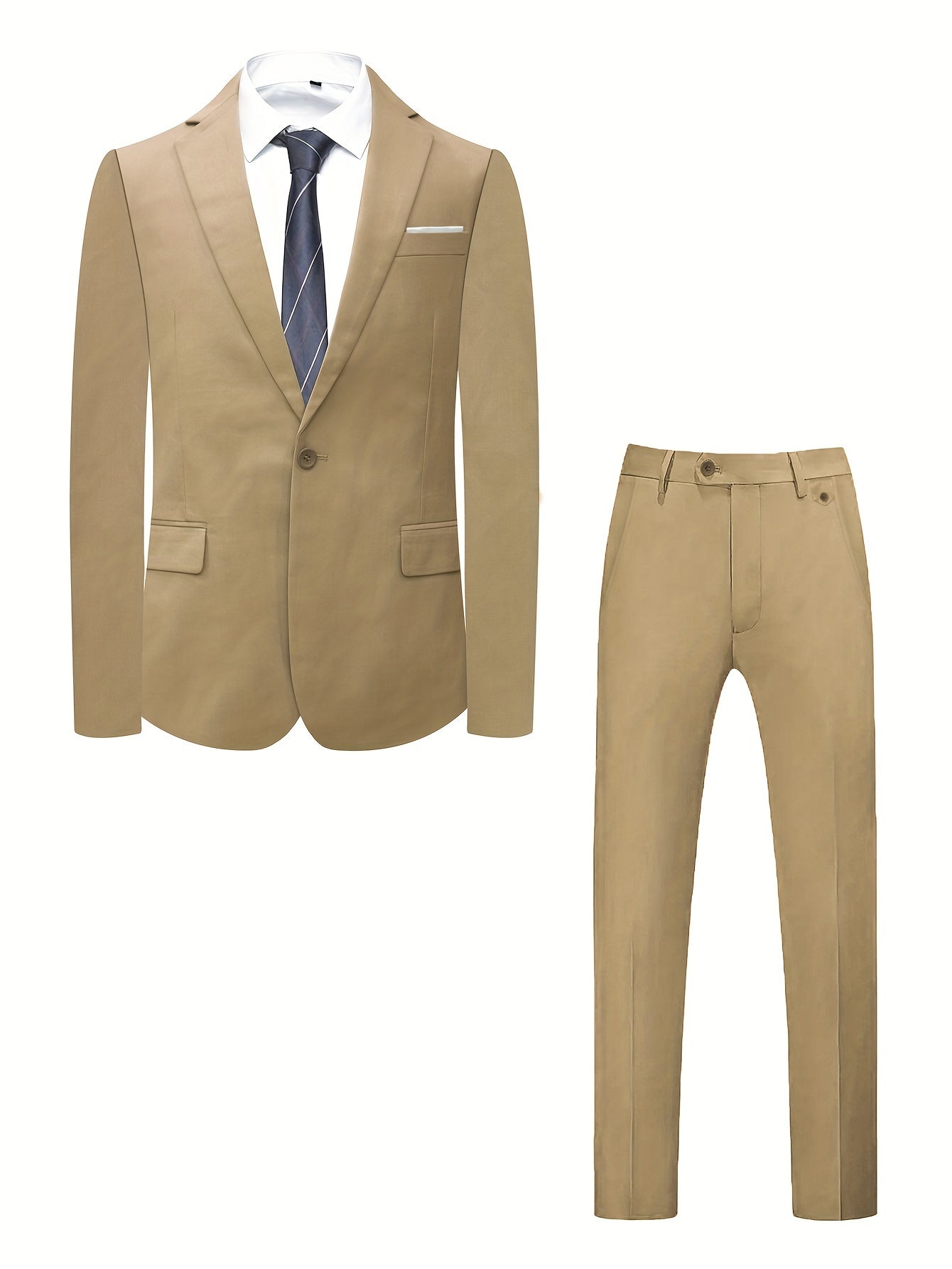 Men's Two-Piece Suit in Solid Color with Sealed Pockets, Regular Fit Suit Trousers, Elegant and Classic, Suitable for Business and Wedding Parties