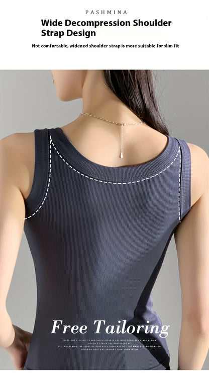 1pc Women'S Casual Ribbed Tank Top, Solid Color Knit Vest with Side Stripe Detail, Low Neck Polyester Camisole for All Seasons, Versatile Layering Piece