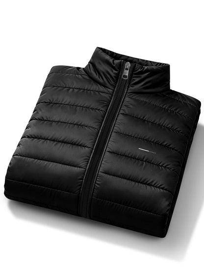 Men's Stand Collar Padded Coat with Zipper Pockets for Fall-Winter
