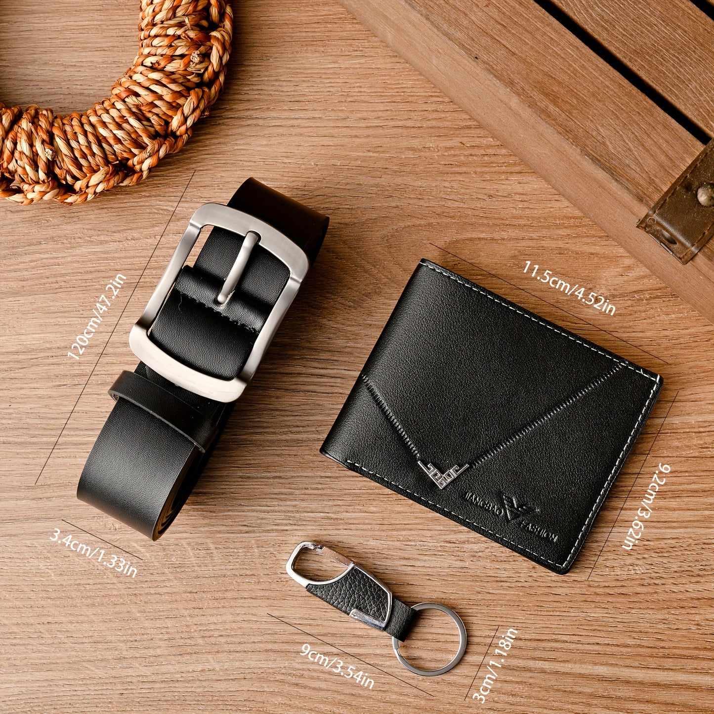 Men's Belt 3pcs Set, Stylish Business Wallet + Belt + Keychain Gift Box Combo, Perfect for Holidays and Office Wear, Ideal Present for Family, Loved Ones, Friends