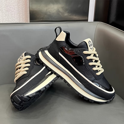 Men's Slip-Resistant Solid Color Sneakers - Low-Top Lace-Up Shoes Suitable for Casual, & Daily Wear - Comfortable Cushioned Sole, PVC Outsole, Year-Round Versatile Sneakers - ayq
